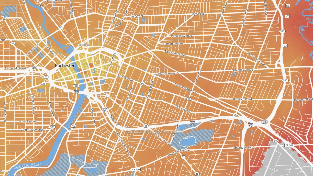 Transit Grade map of East Avenue, Rochester, NY