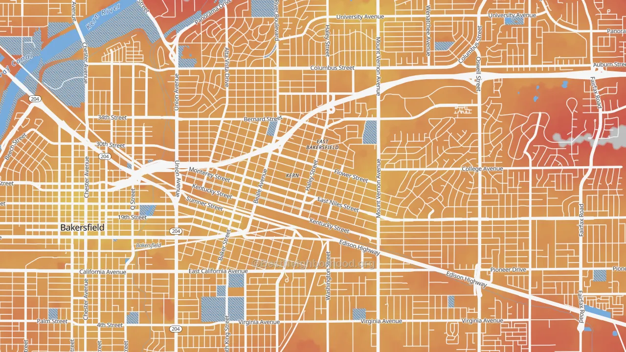 Transit Grade map of East Bakersfield, Bakersfield, CA