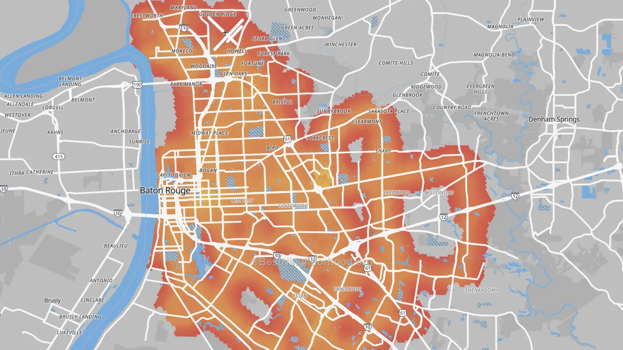 Transit Grade map of East Baton Rouge Parish, LA