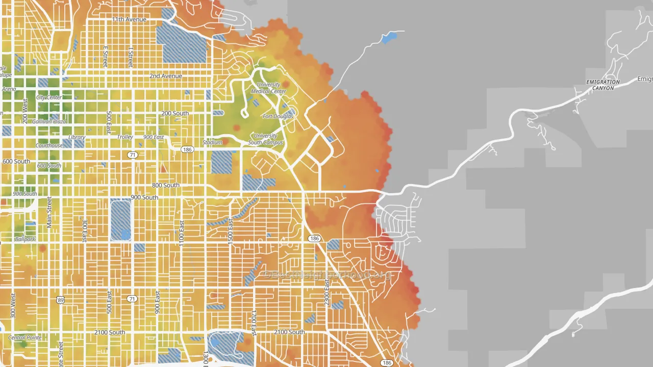 Transit Grade map of East Bench, Salt Lake City, UT