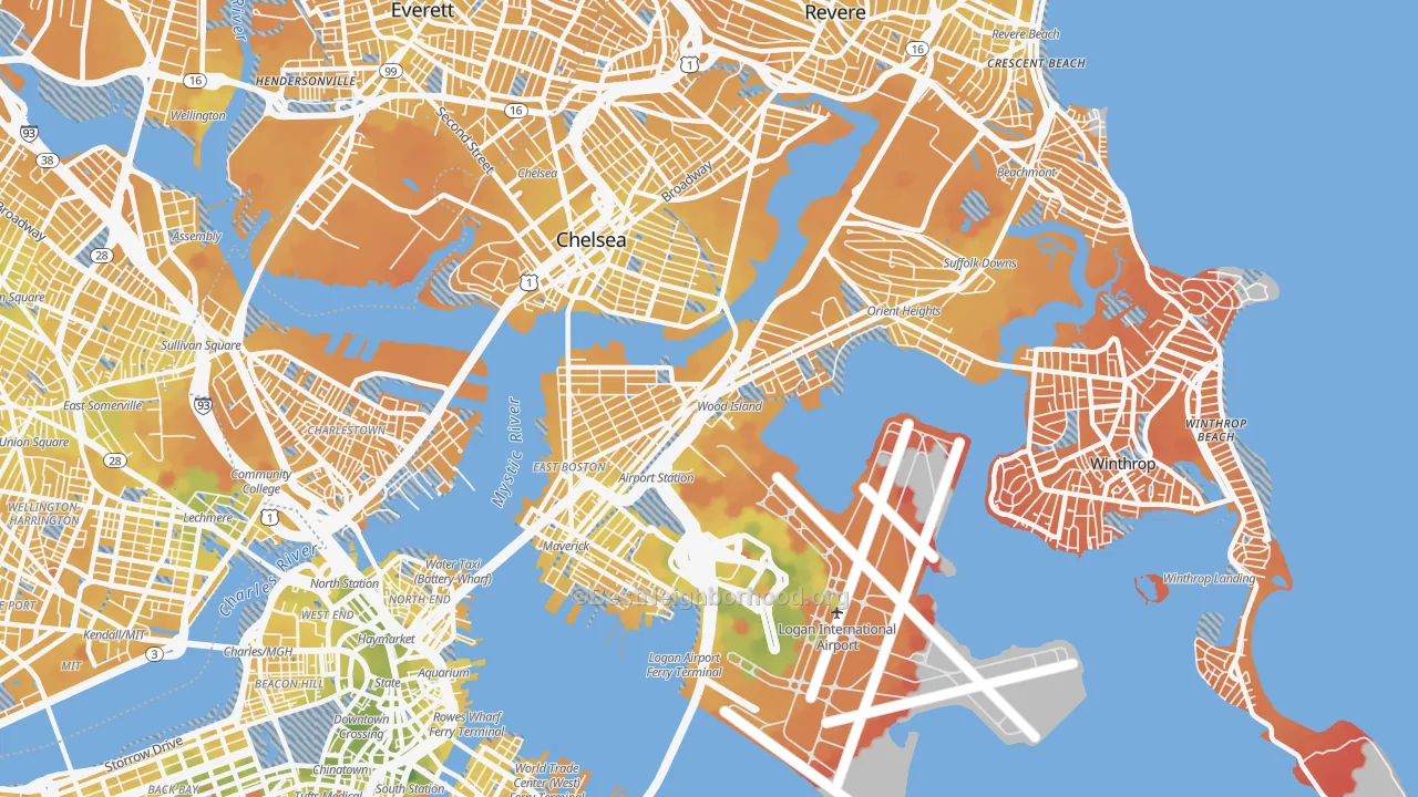 Transit Grade map of East Boston, Boston, MA