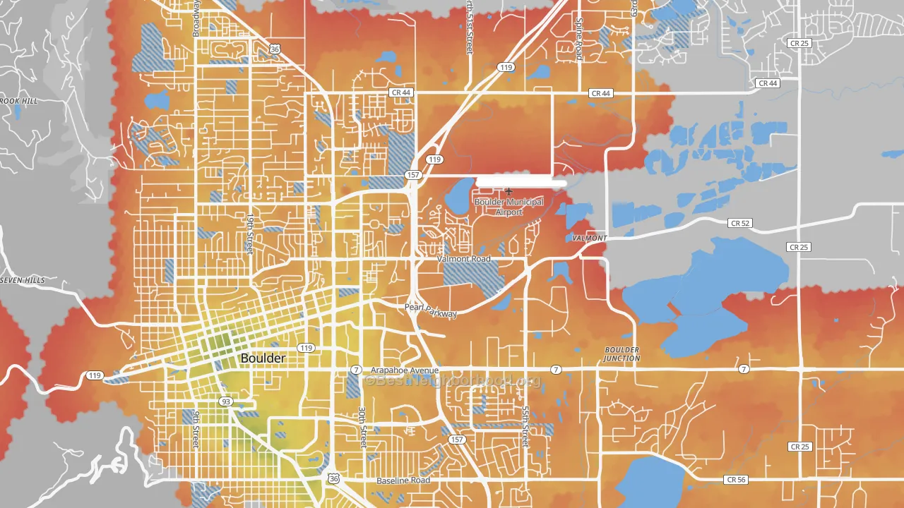 Transit Grade map of East Boulder, Boulder, CO