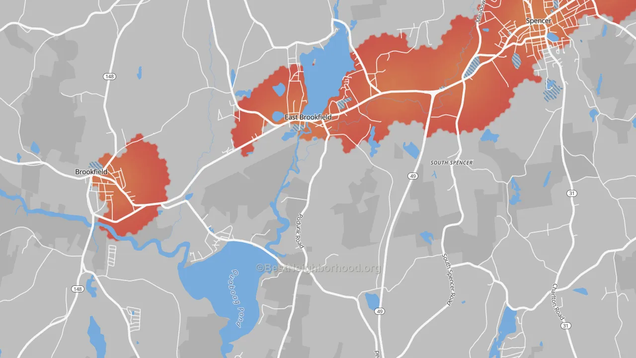 Transit Grade map of East Brookfield, MA