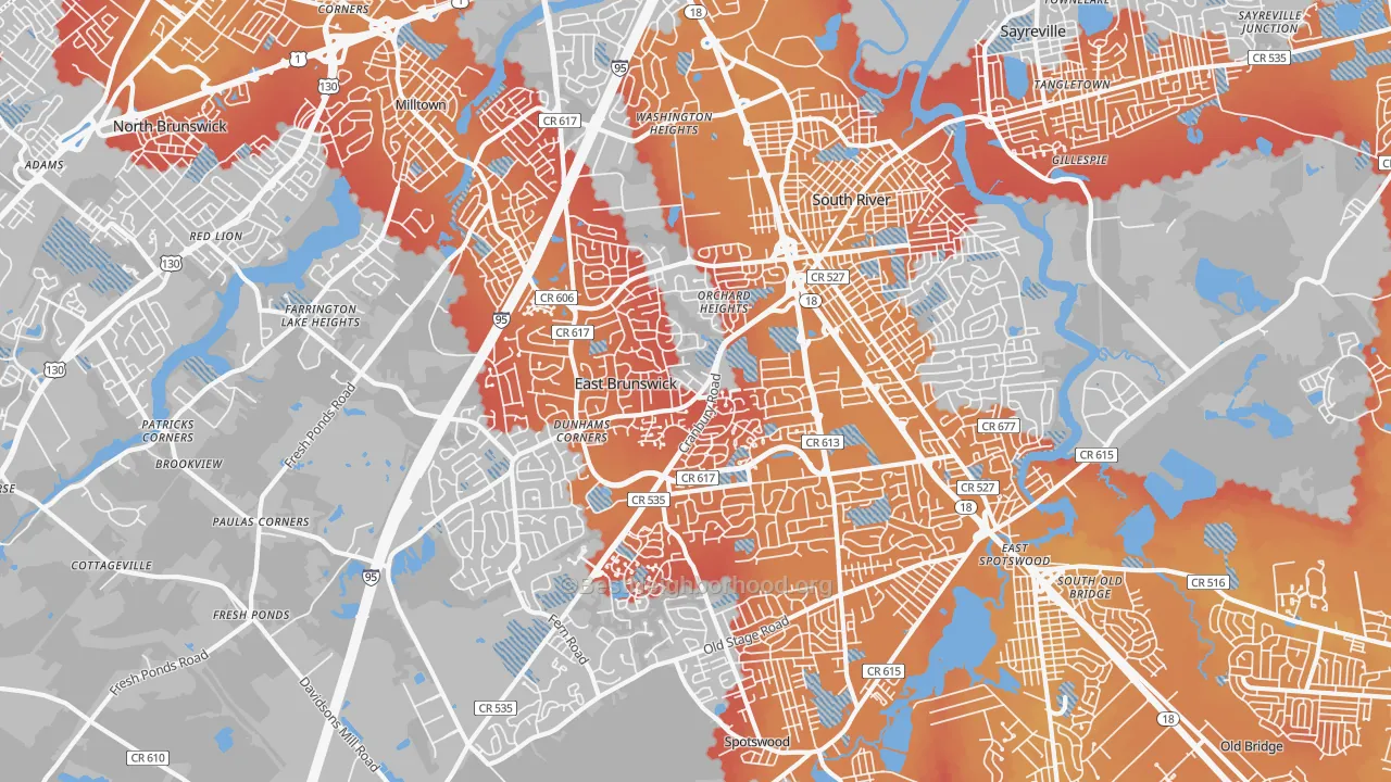 Transit Grade map of East Brunswick, NJ