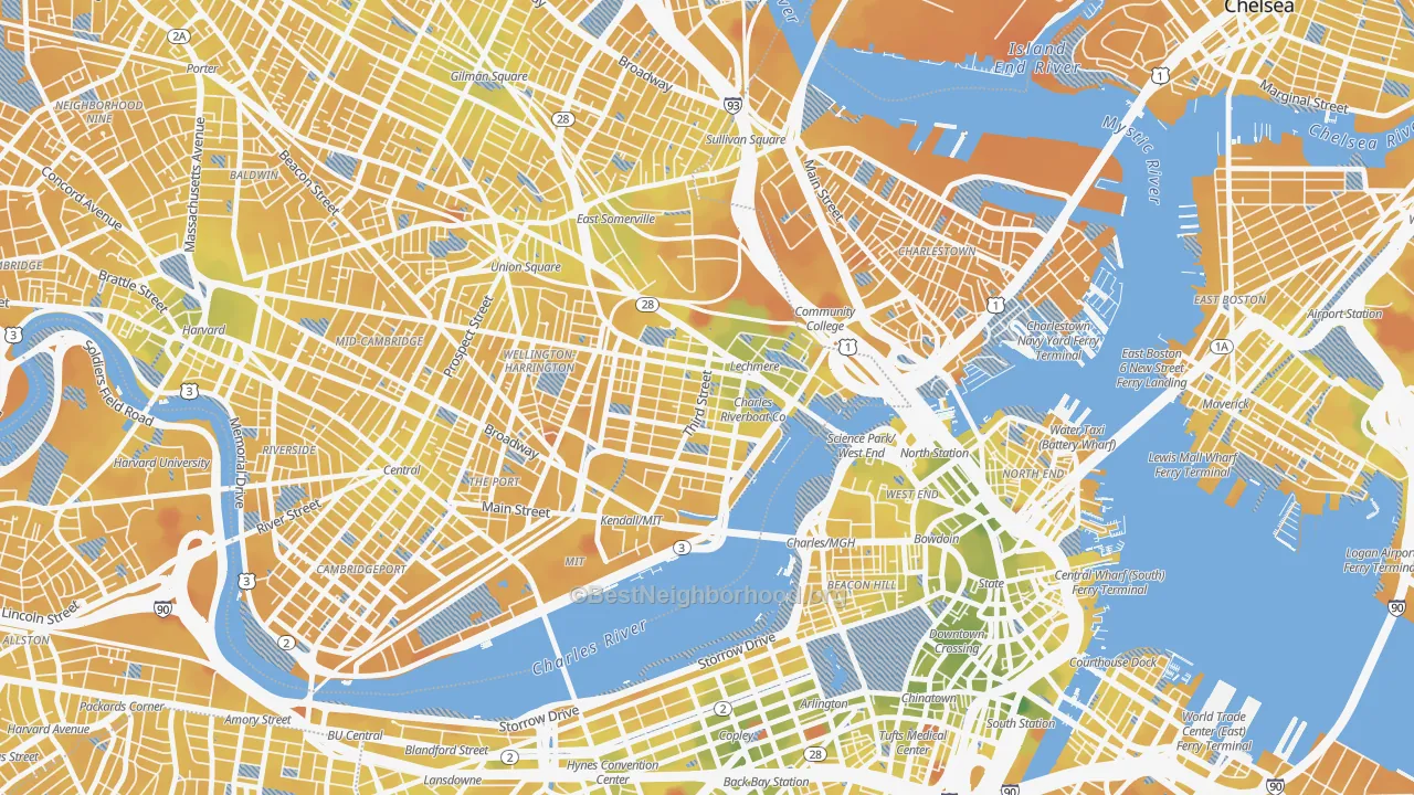 Transit Grade map of East Cambridge, Cambridge, MA