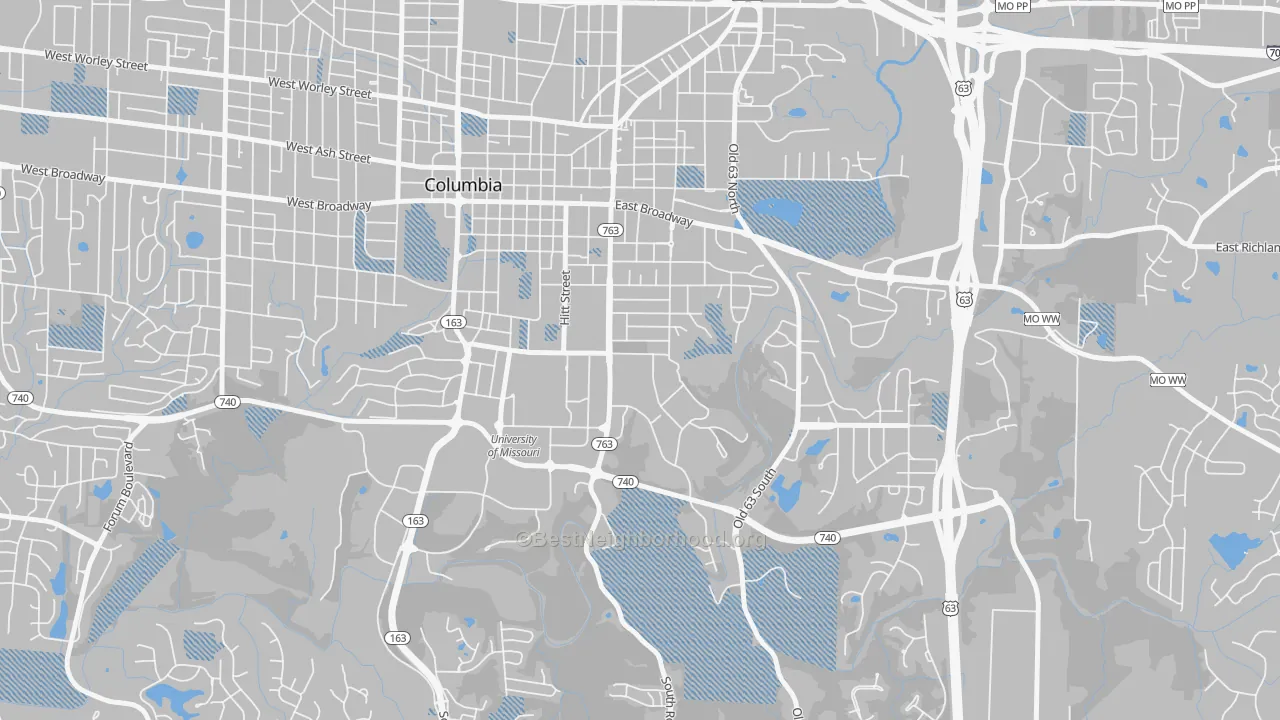Transit Grade map of East Campus, Columbia, MO