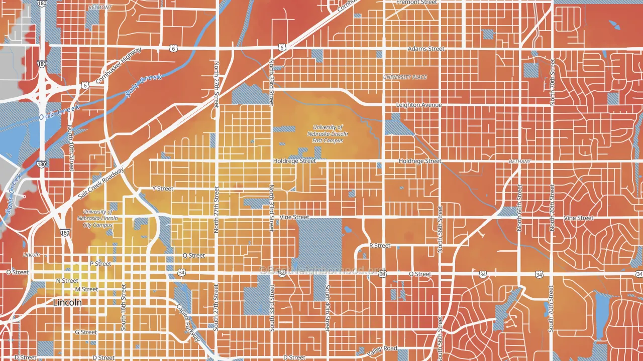 Transit Grade map of East Campus, Lincoln, NE