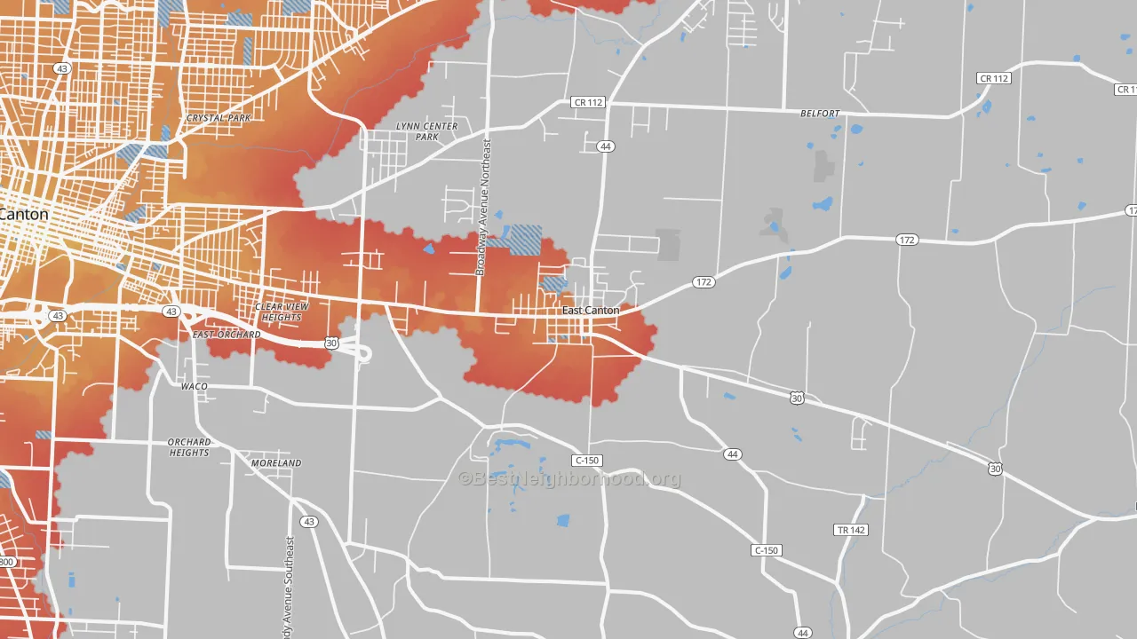 Transit Grade map of East Canton, OH