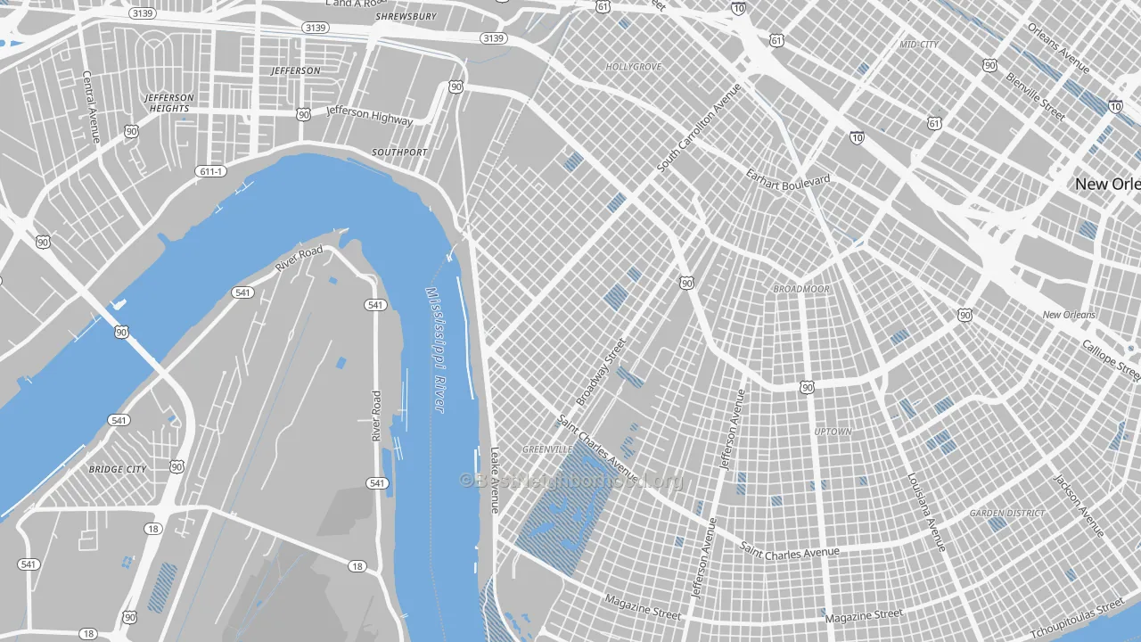 Transit Grade map of East Carollton, New Orleans, LA