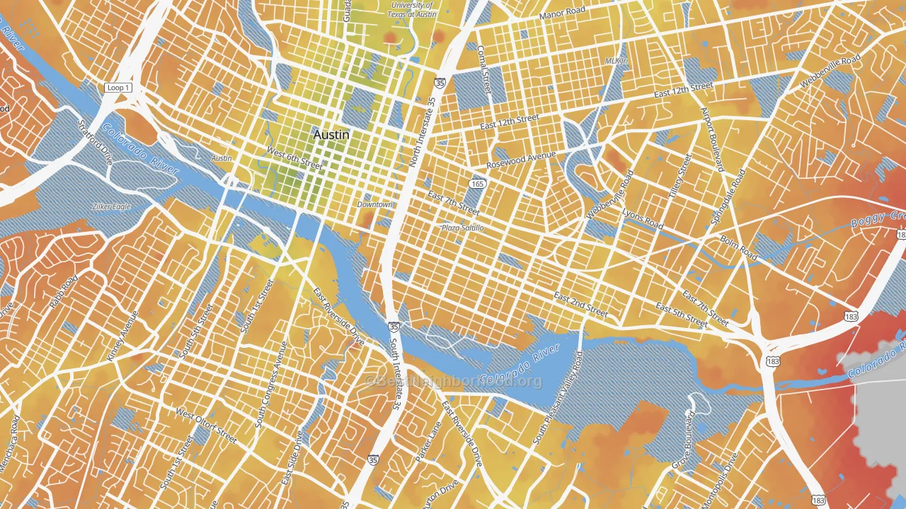 Transit Grade map of East Cesar Chavez, Austin, TX