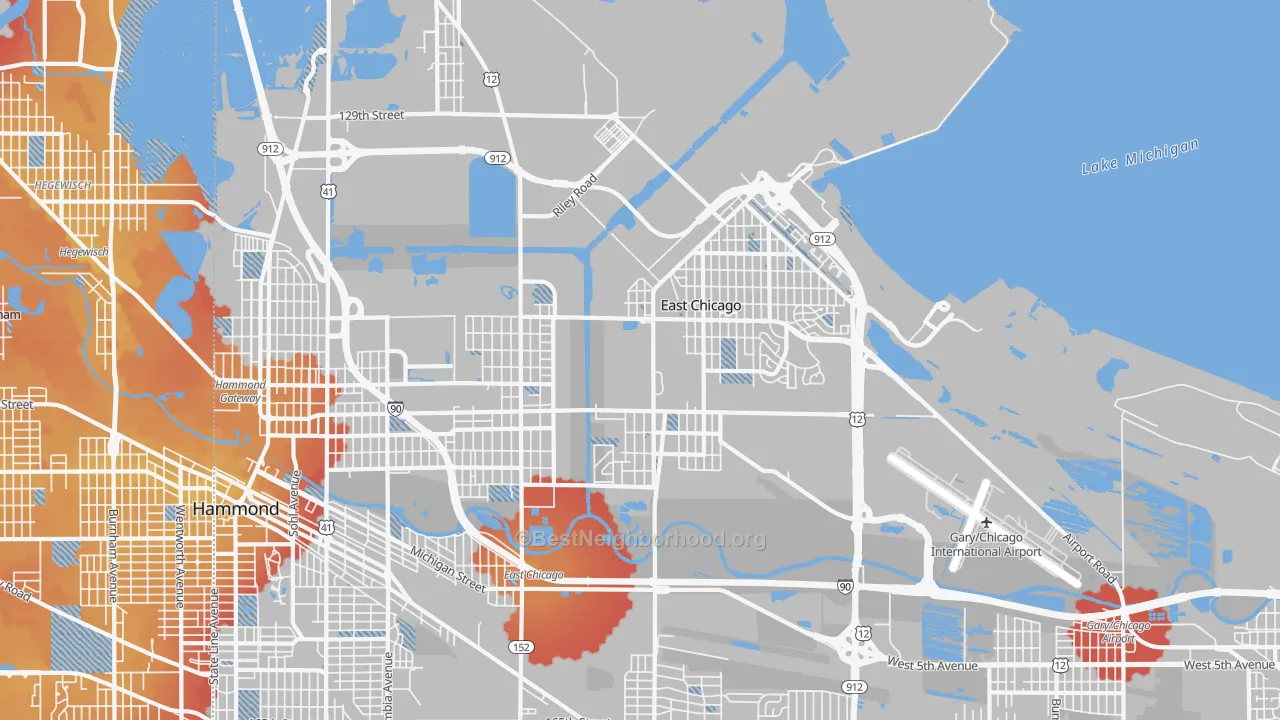 Transit Grade map of East Chicago, IN