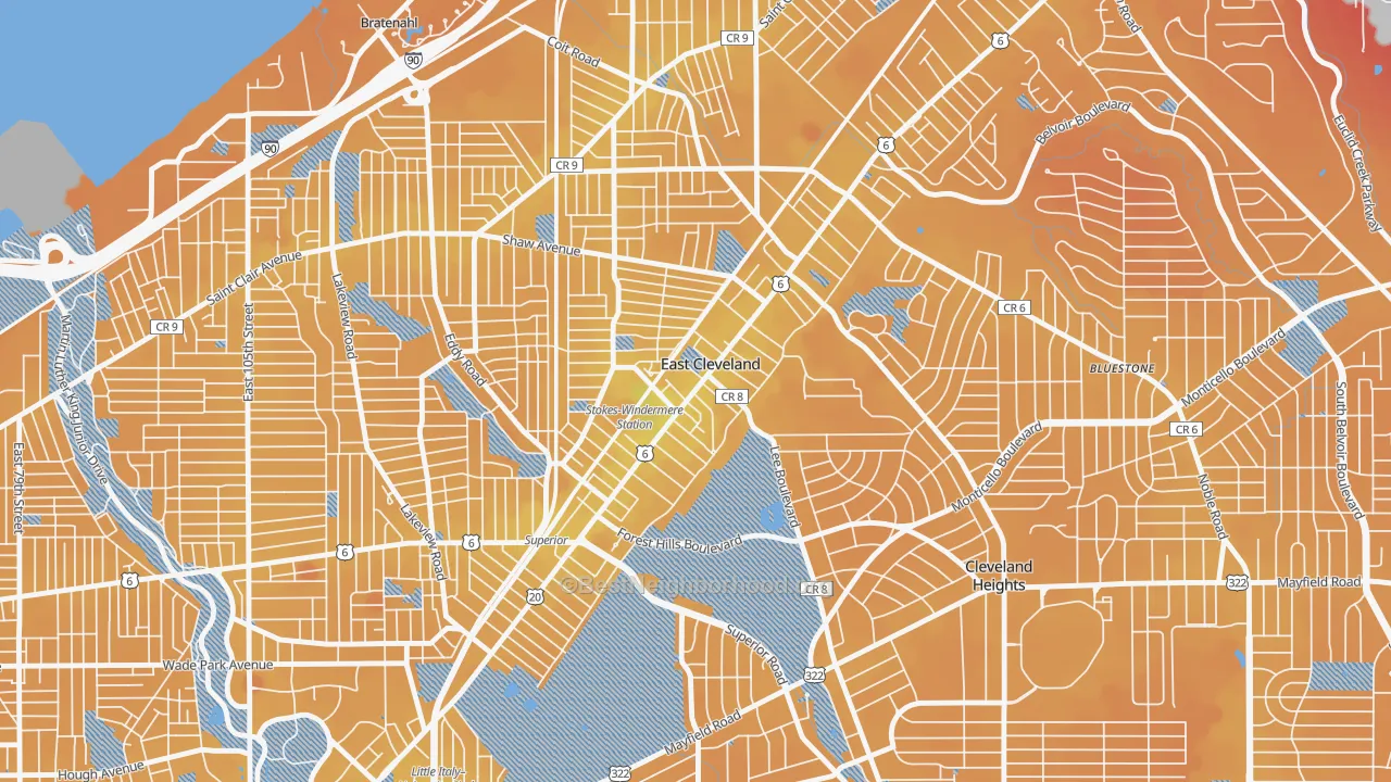 Transit Grade map of East Cleveland, OH