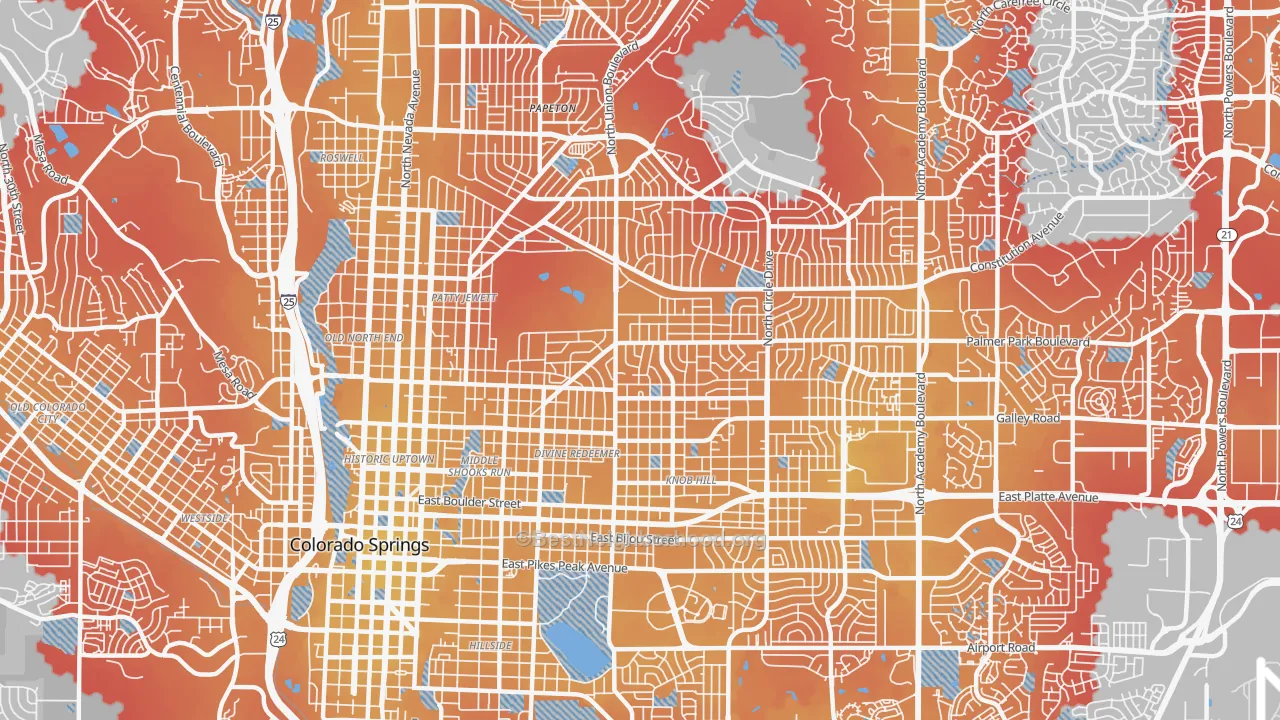 Transit Grade map of East Colorado Springs, Colorado Springs, CO