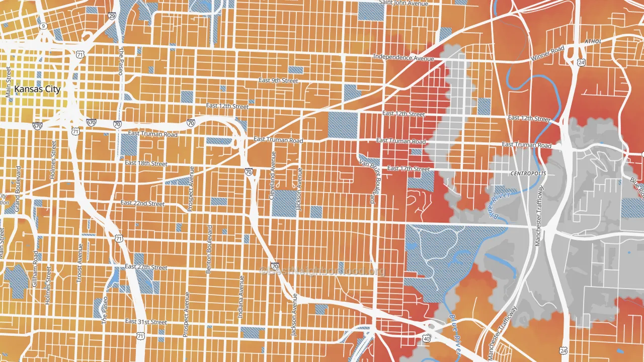 Transit Grade map of East Community Team North, Kansas City, MO