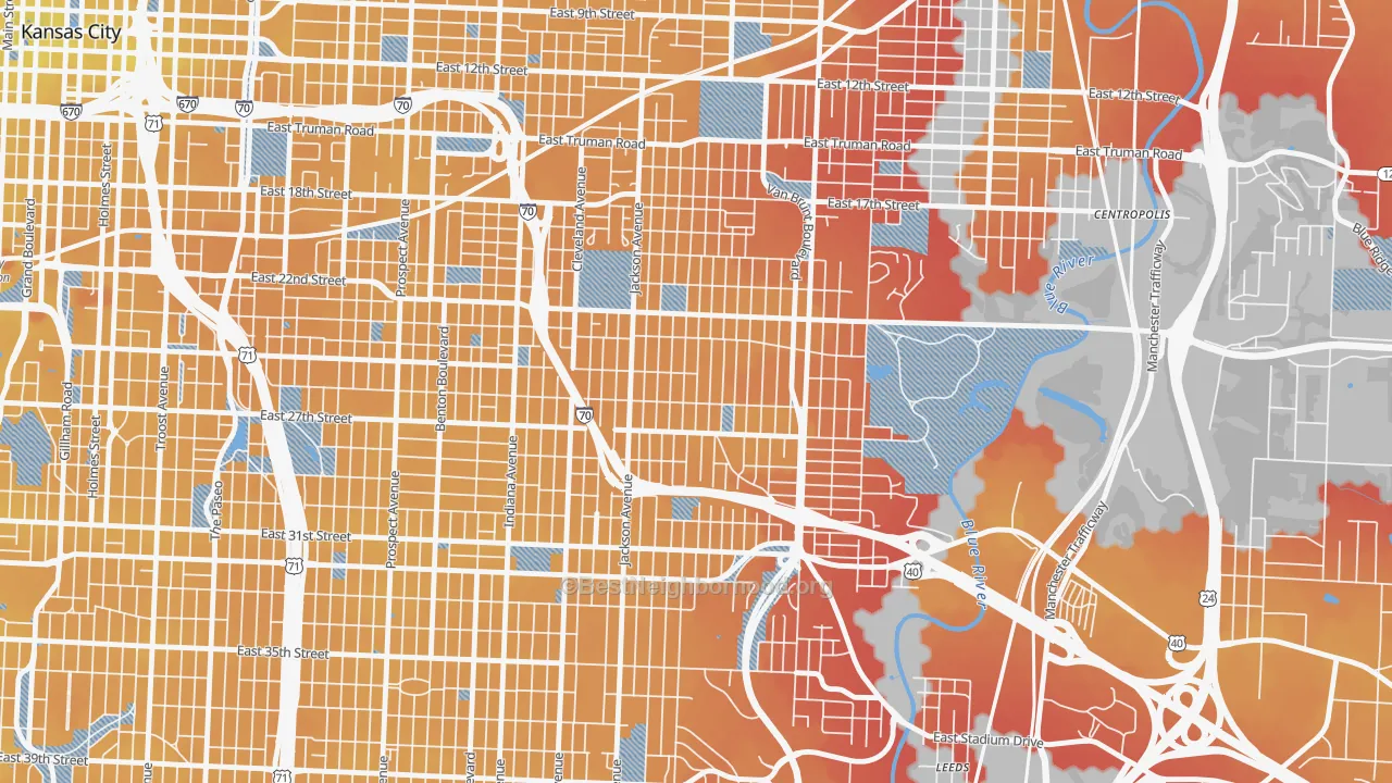 Transit Grade map of East Community Team South, Kansas City, MO
