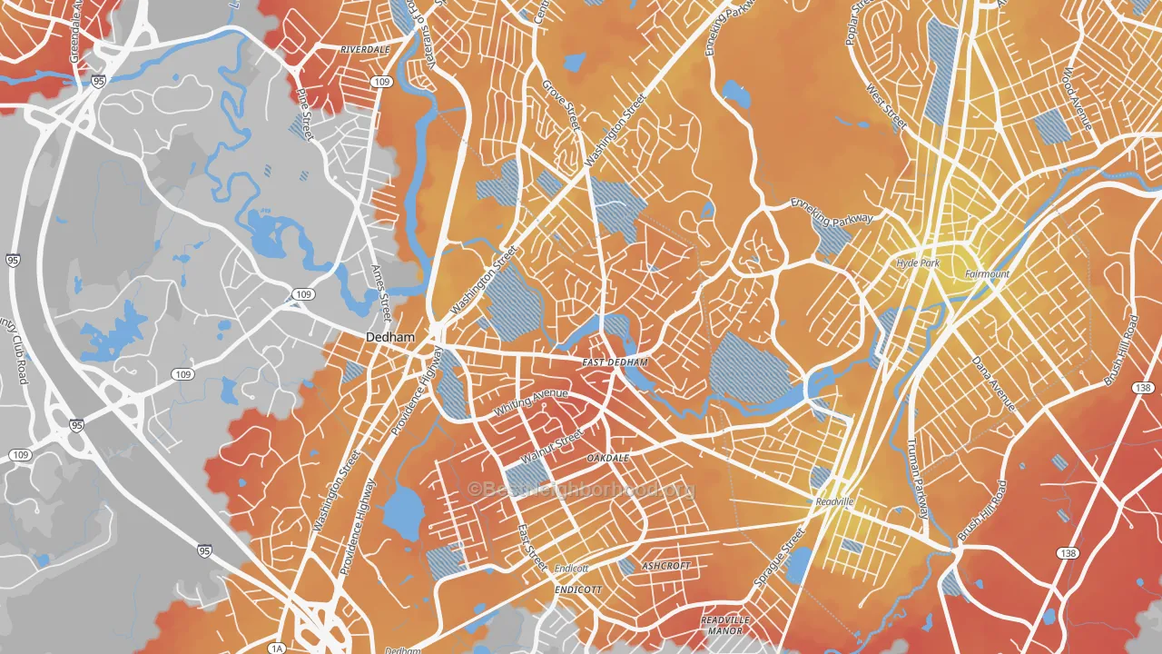 Transit Grade map of East Dedham, Dedham, MA