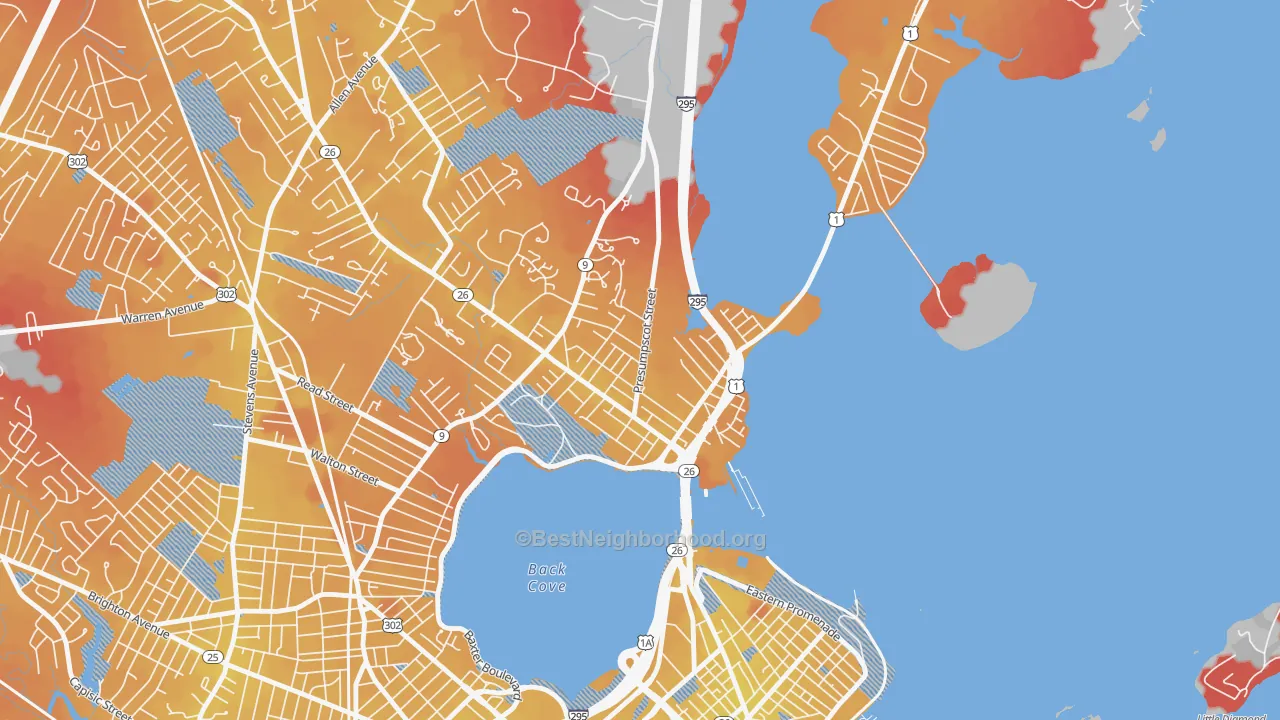 Transit Grade map of East Deering, Portland, ME