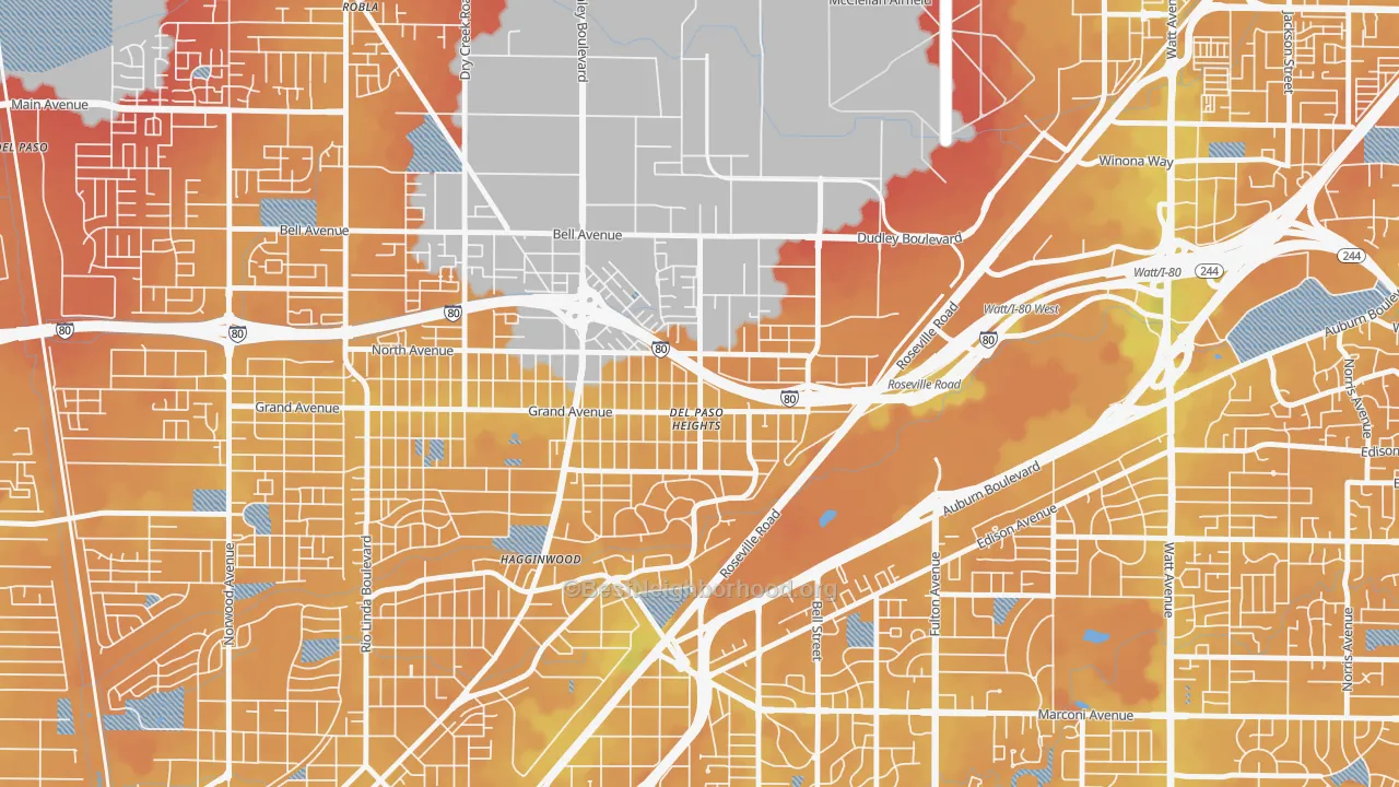 Transit Grade map of East del Paso Heights, Sacramento, CA