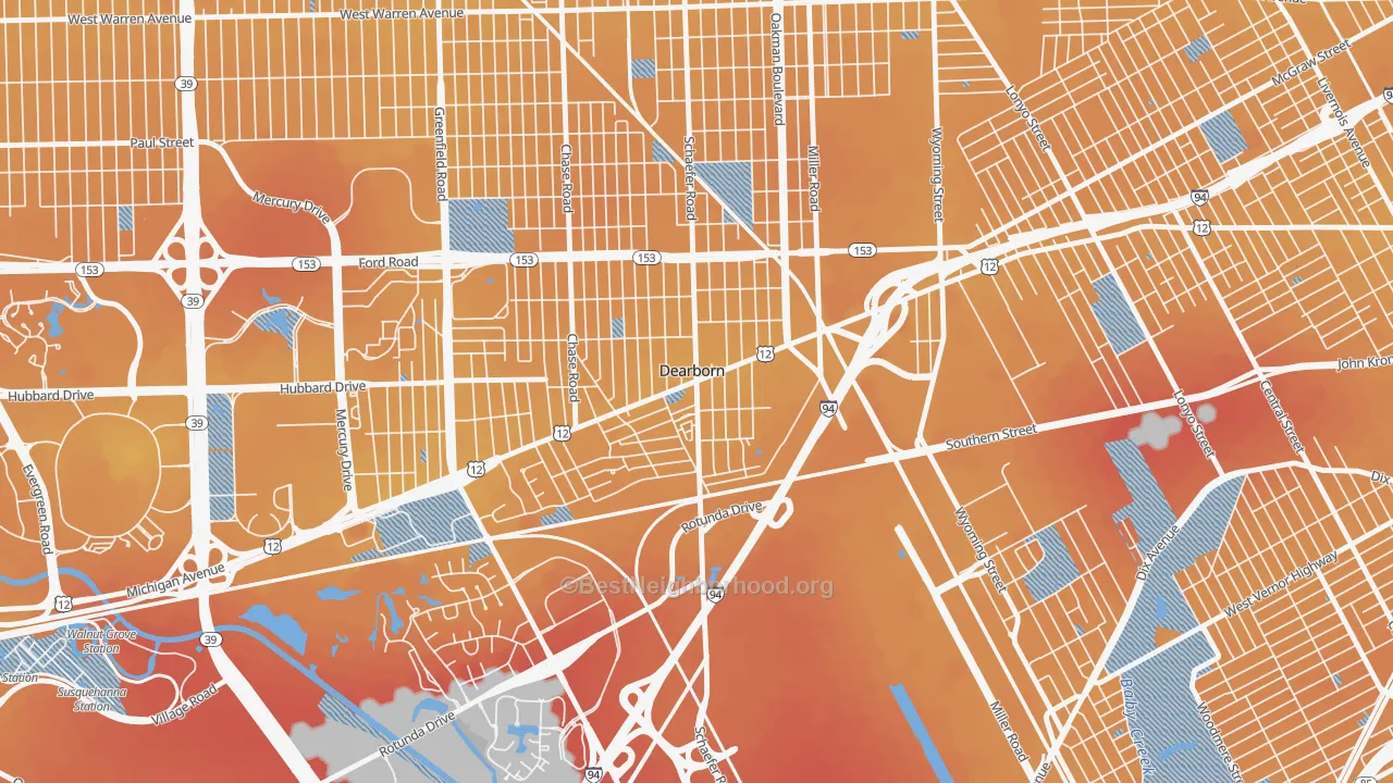Transit Grade map of East Downtown Dearborn, Dearborn, MI