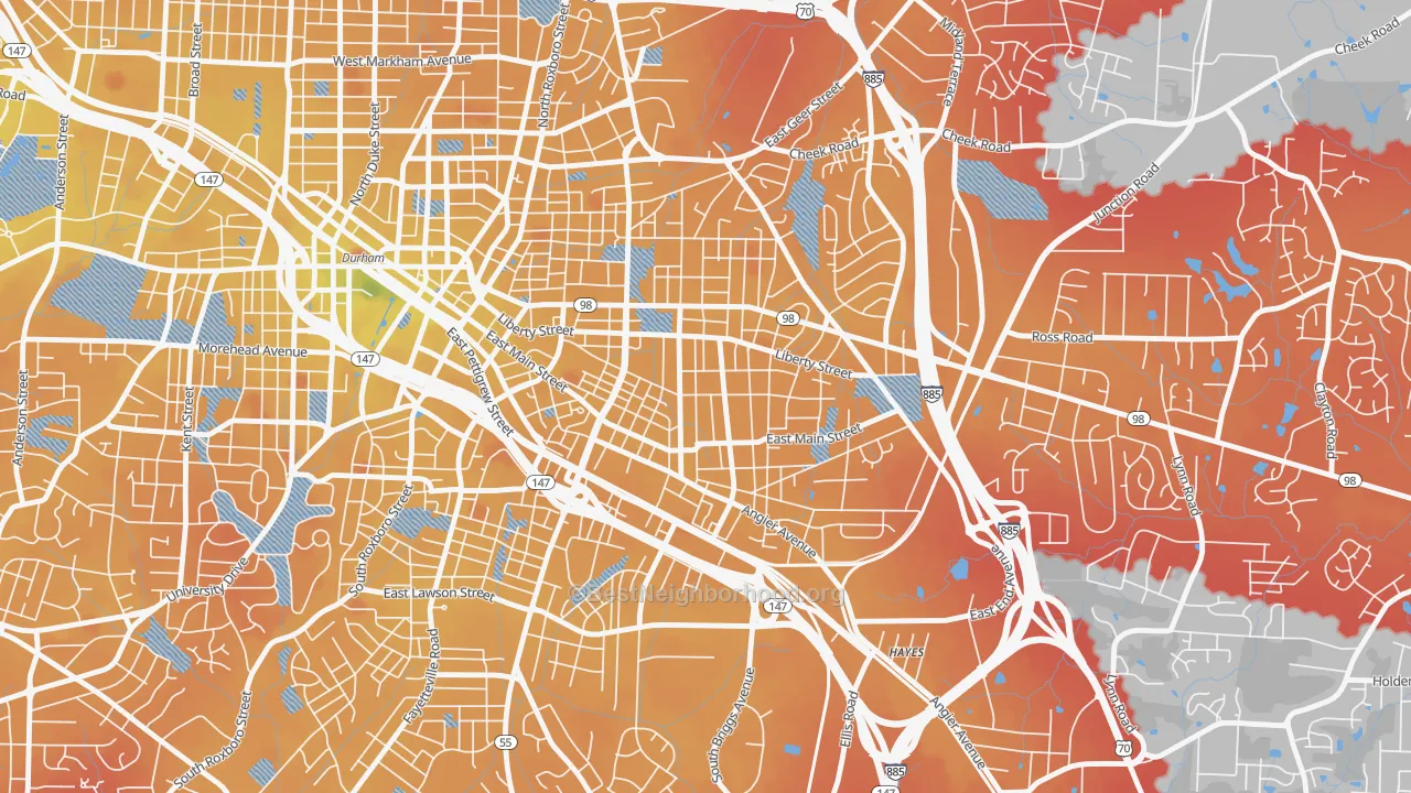Transit Grade map of East Durham, Durham, NC