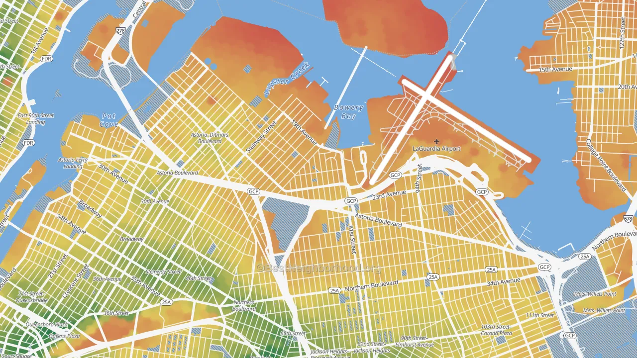 Transit Grade map of East Elmhurst, Queens, NY