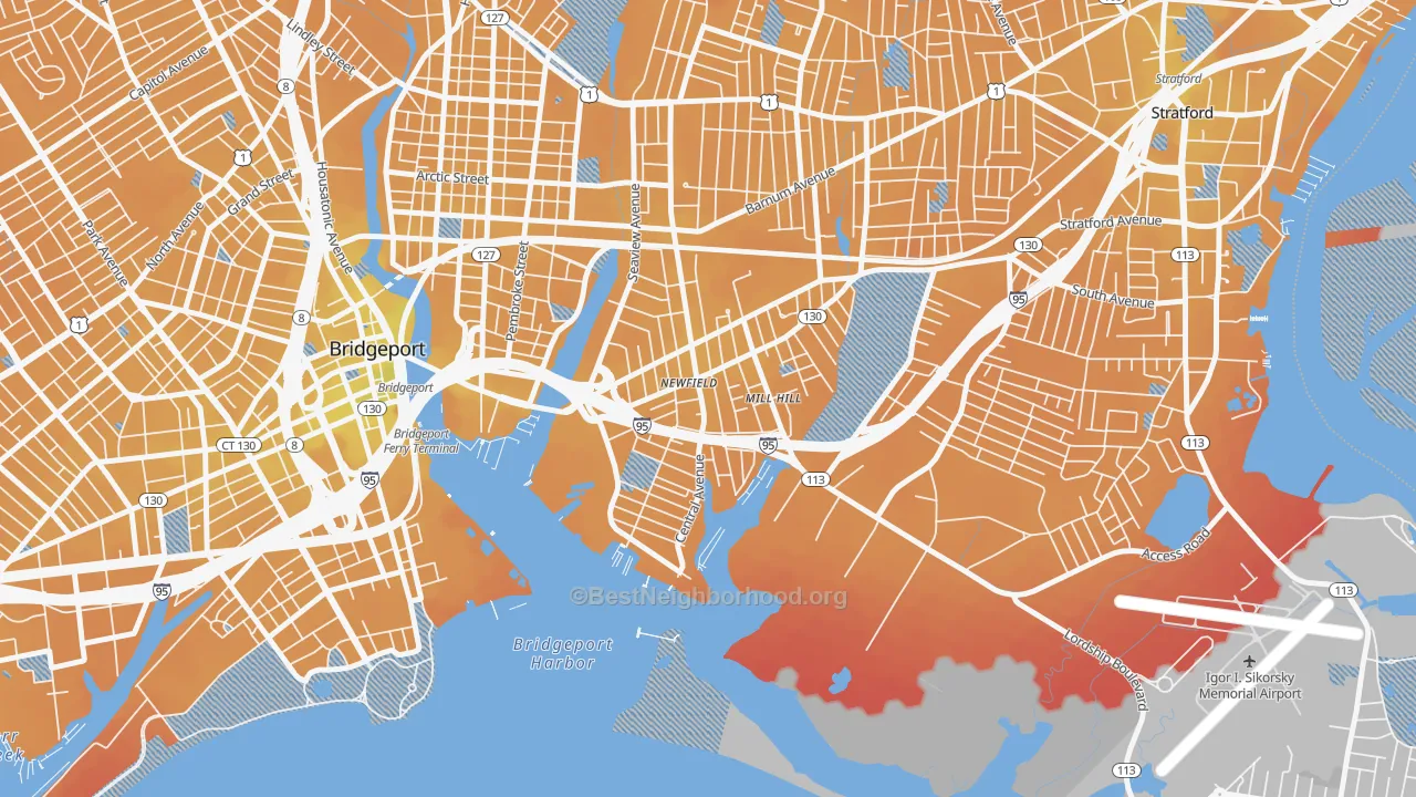 Transit Grade map of East End, Bridgeport, CT