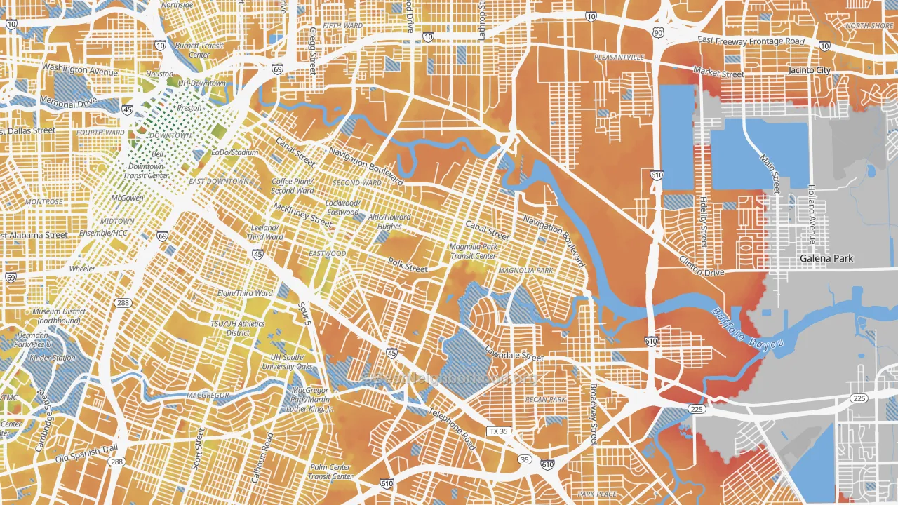 Transit Grade map of East End, Houston, TX