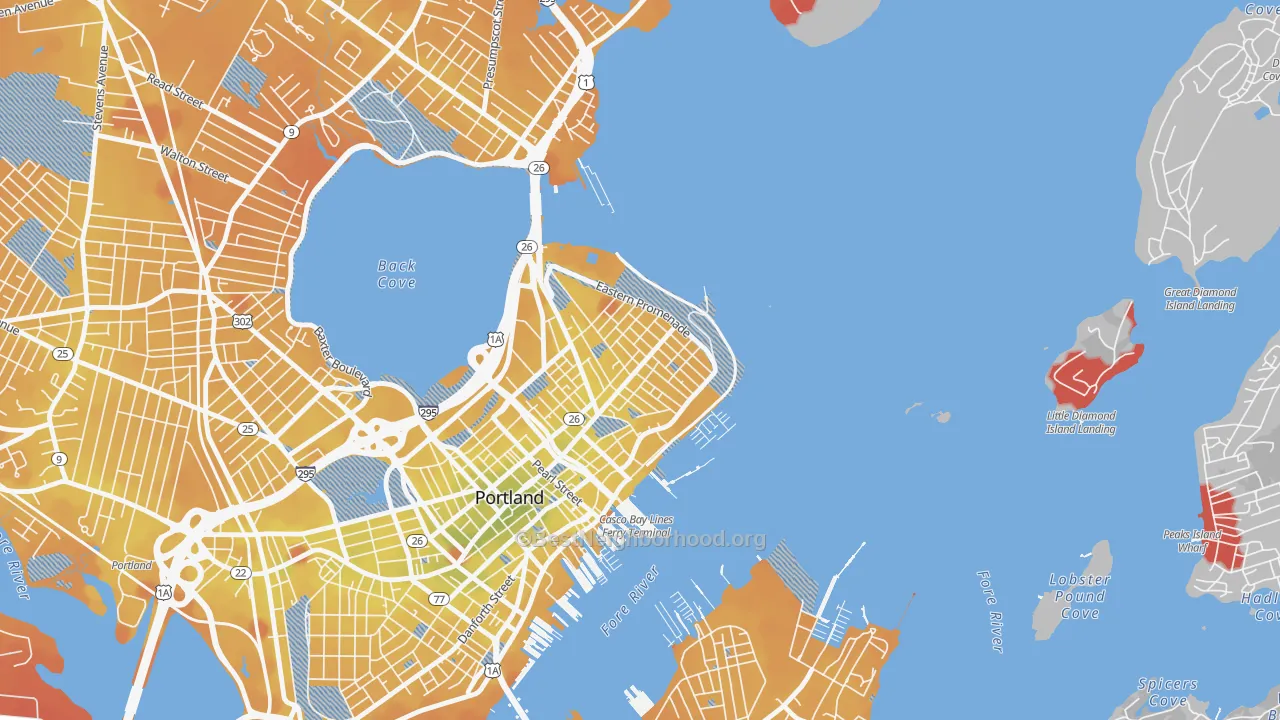 Transit Grade map of East End, Portland, ME