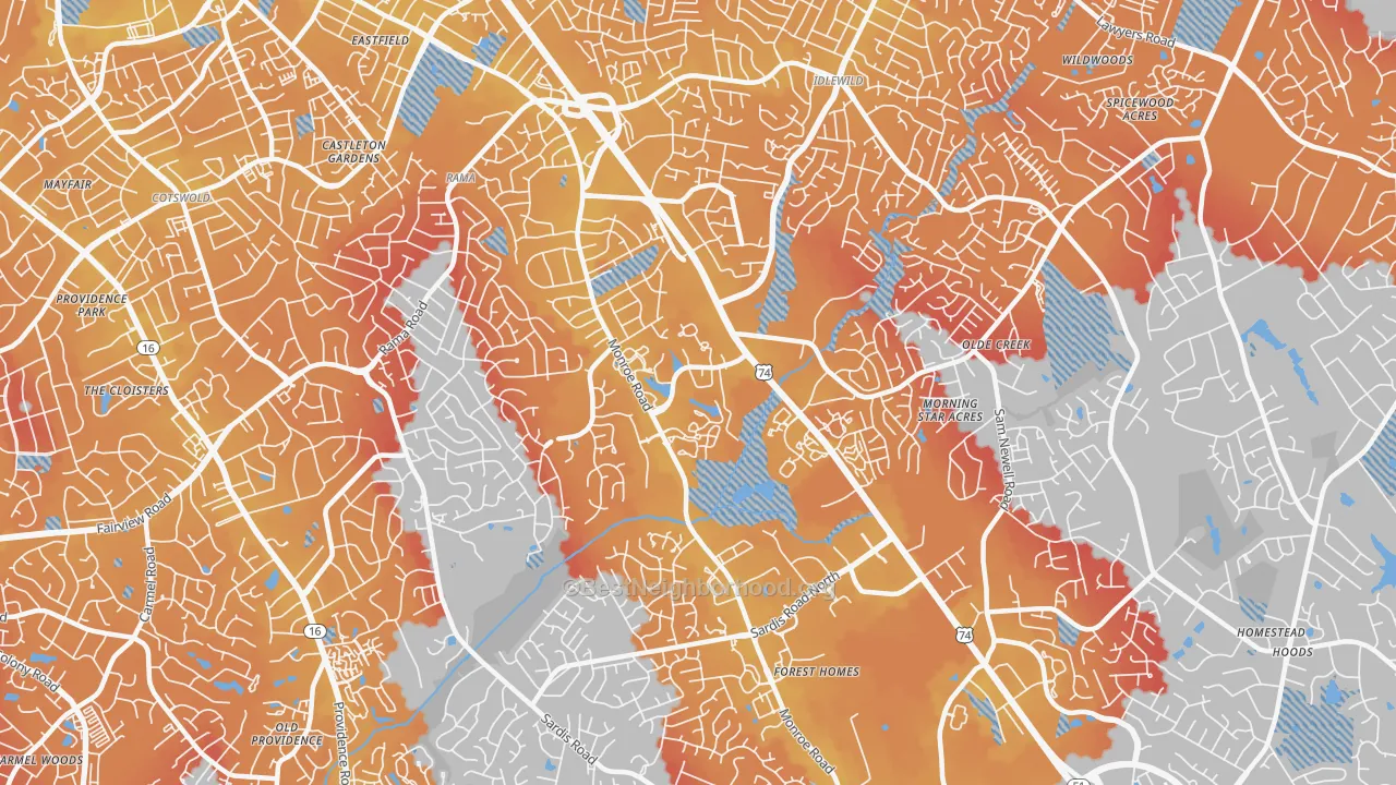 Transit Grade map of East Forest, Charlotte, NC