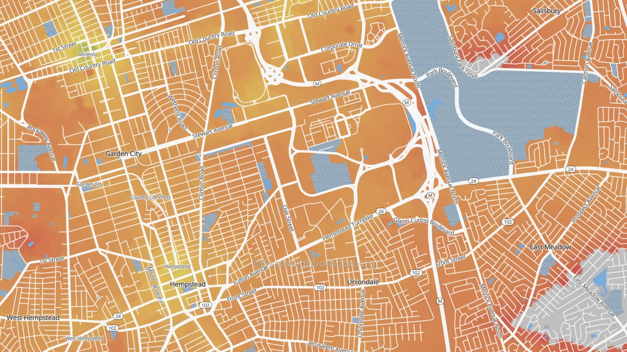 Transit Grade map of East Garden City, NY