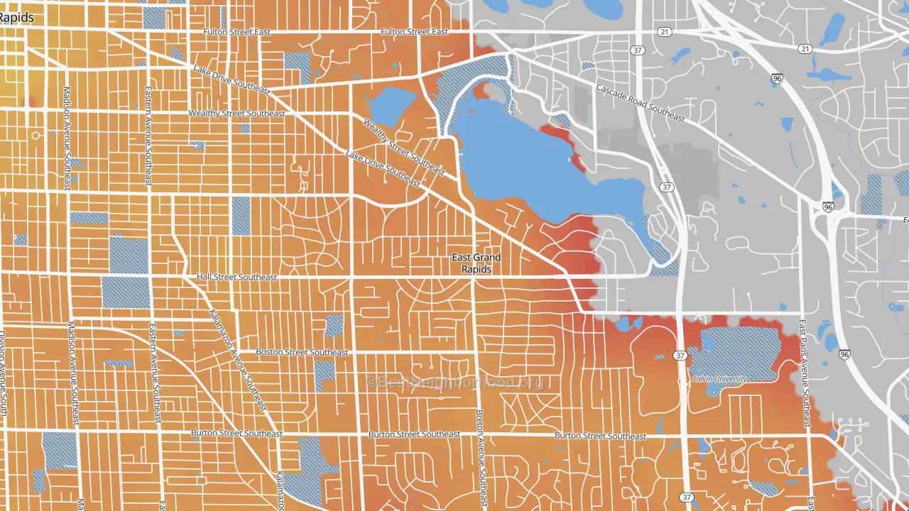 Transit Grade map of East Grand Rapids, MI