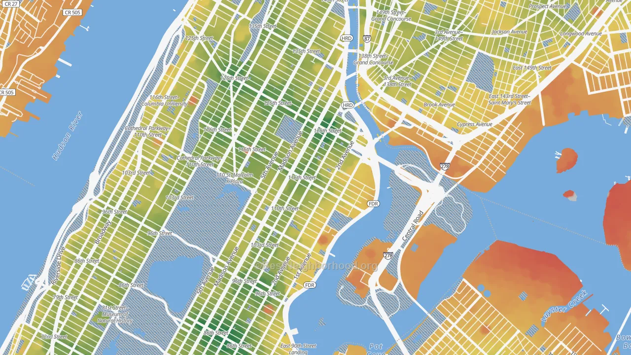 Transit Grade map of East Harlem, Manhattan, NY