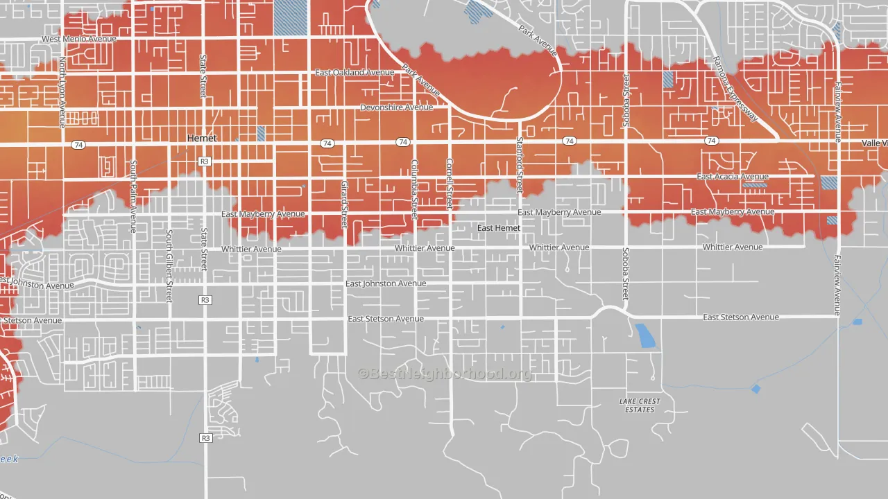 Transit Grade map of East Hemet, CA