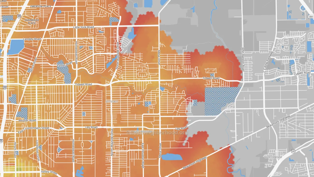 Transit Grade map of East Houston, Houston, TX