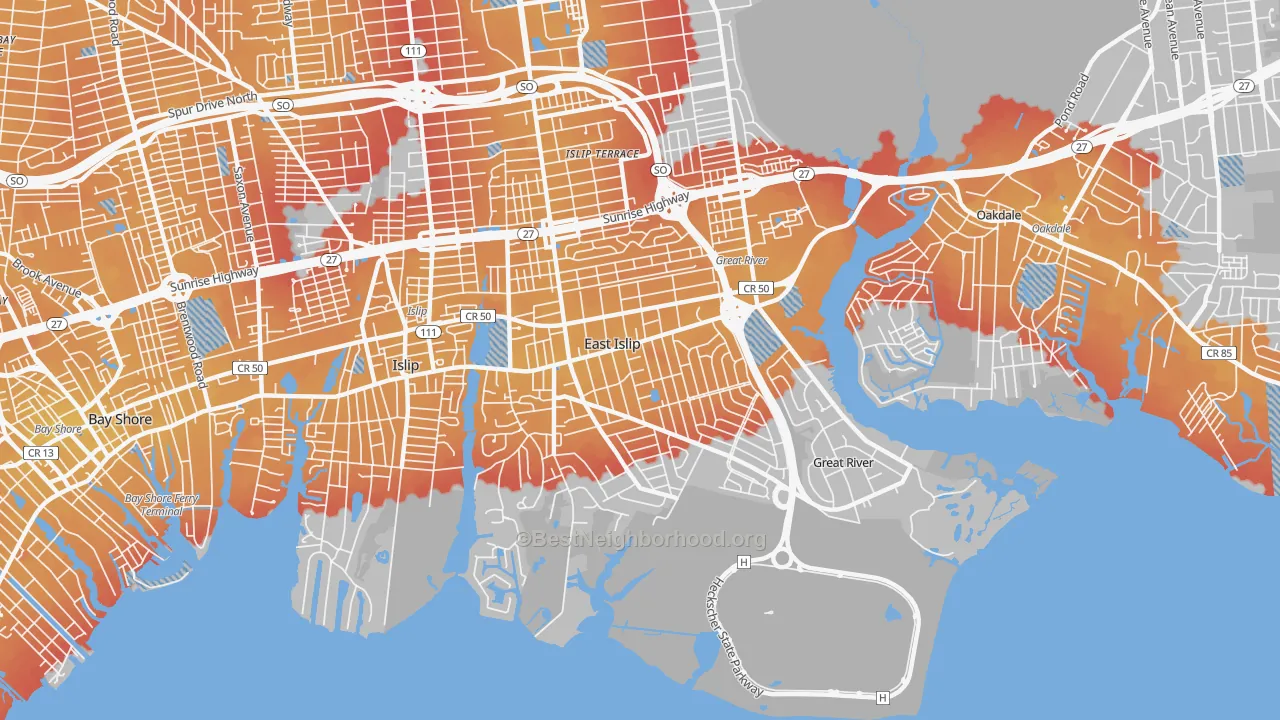 Transit Grade map of East Islip, NY