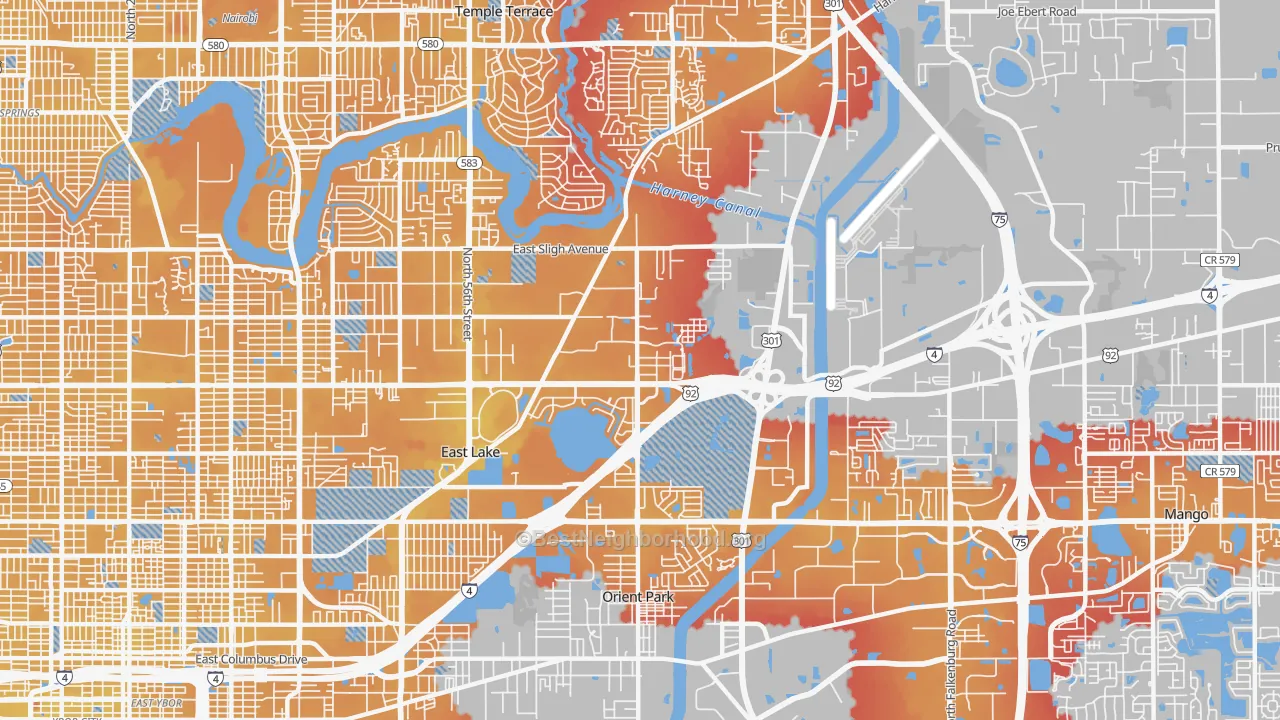 Transit Grade map of East Lake-Orient Park, FL