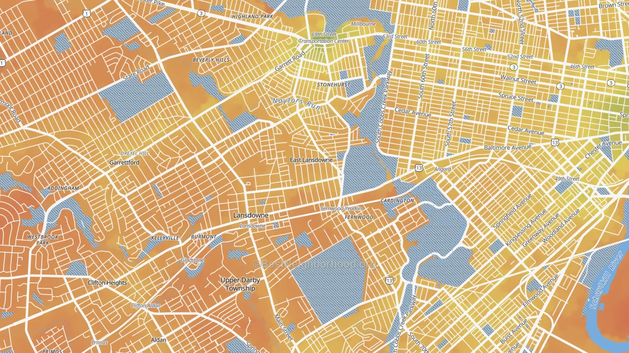 Transit Grade map of East Lansdowne, PA