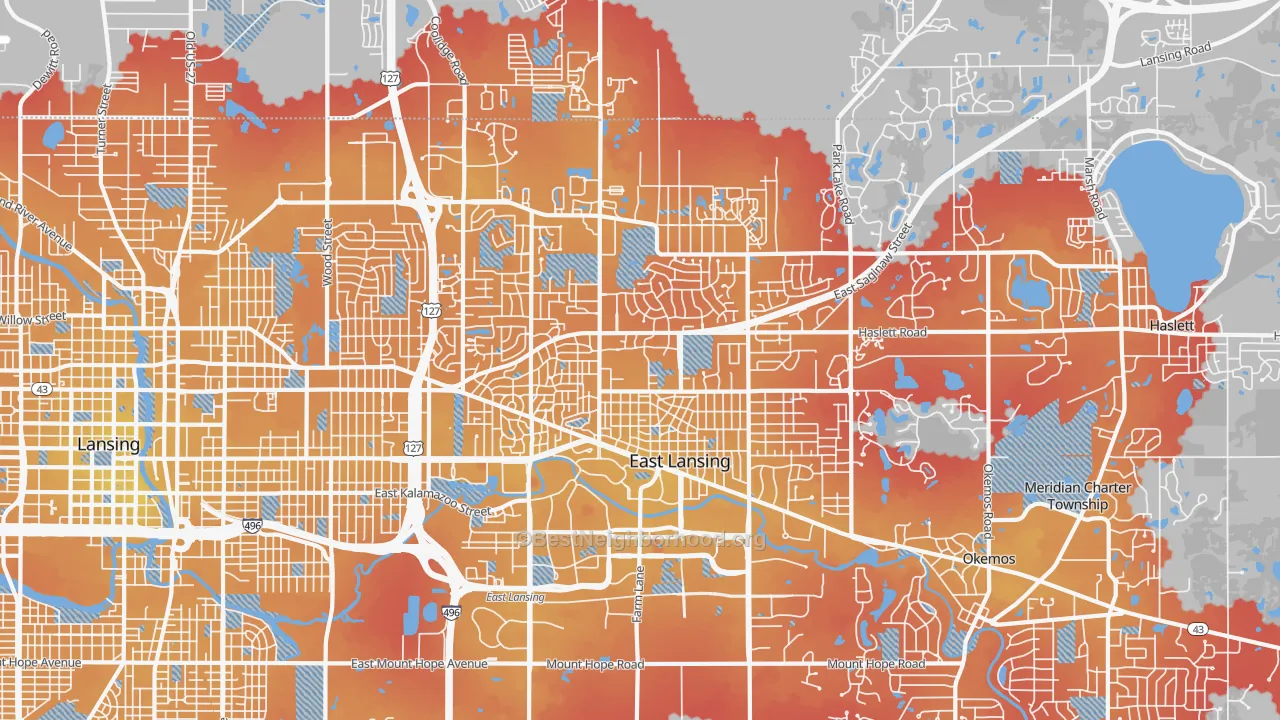 Transit Grade map of East Lansing, MI