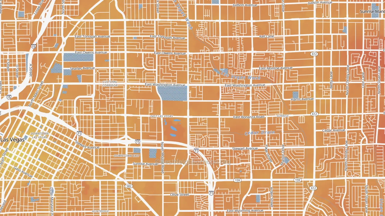 Transit Grade map of East Las Vegas, Las Vegas, NV