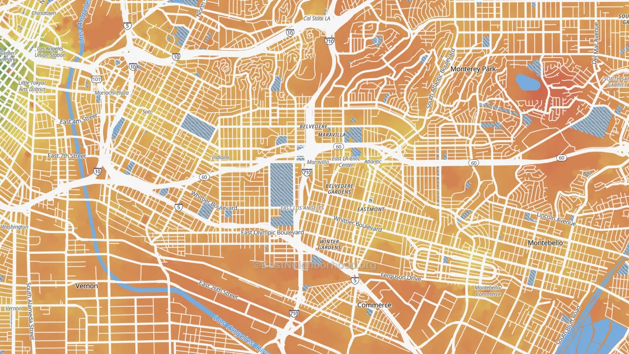 Transit Grade map of East Los Angeles, CA