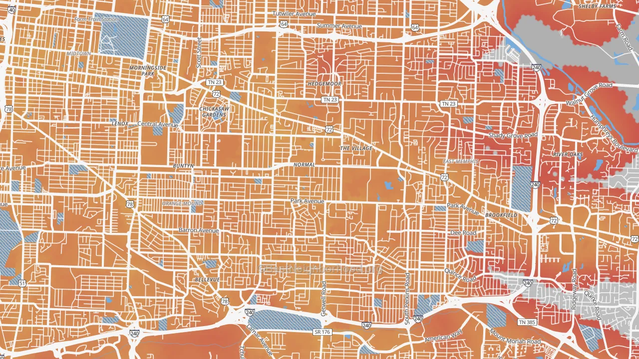 Transit Grade map of East Memphis-Colonial-Yorkshire, Memphis, TN