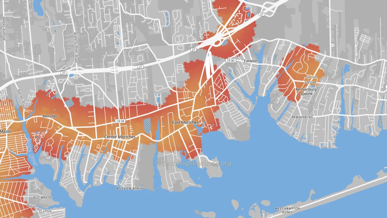 Transit Grade map of East Moriches, NY