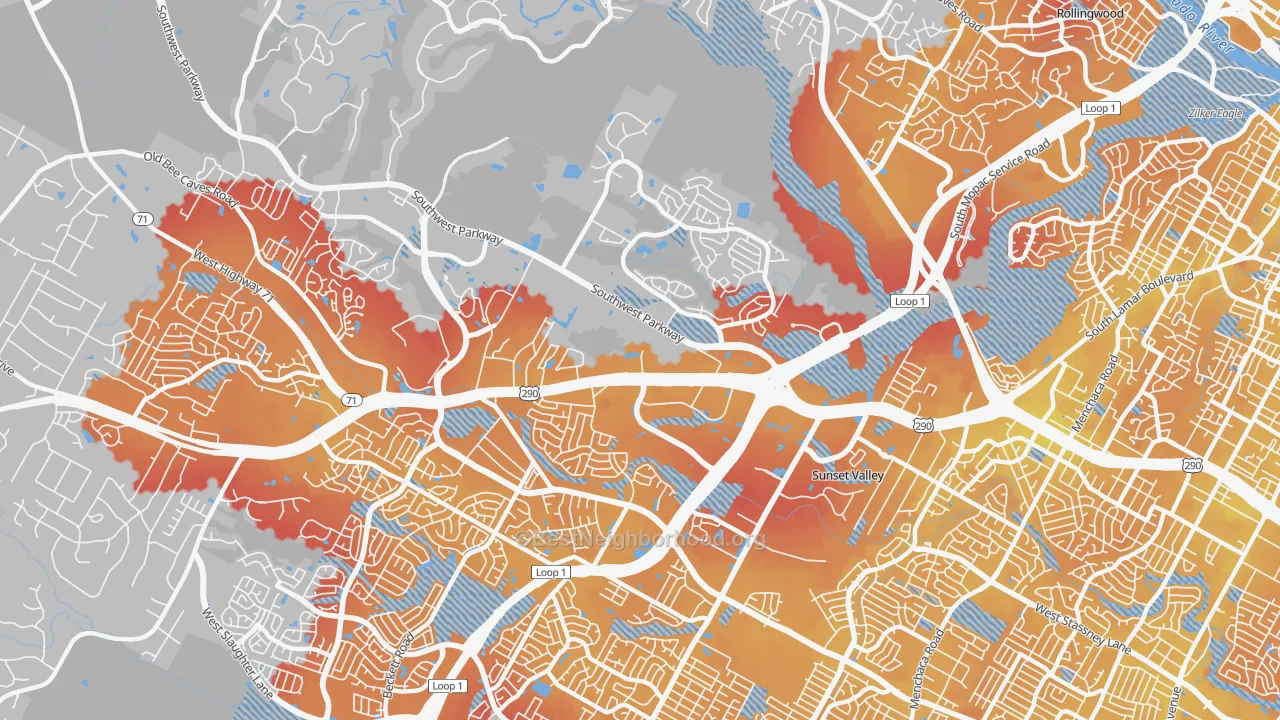 Transit Grade map of East Oak Hill, Austin, TX