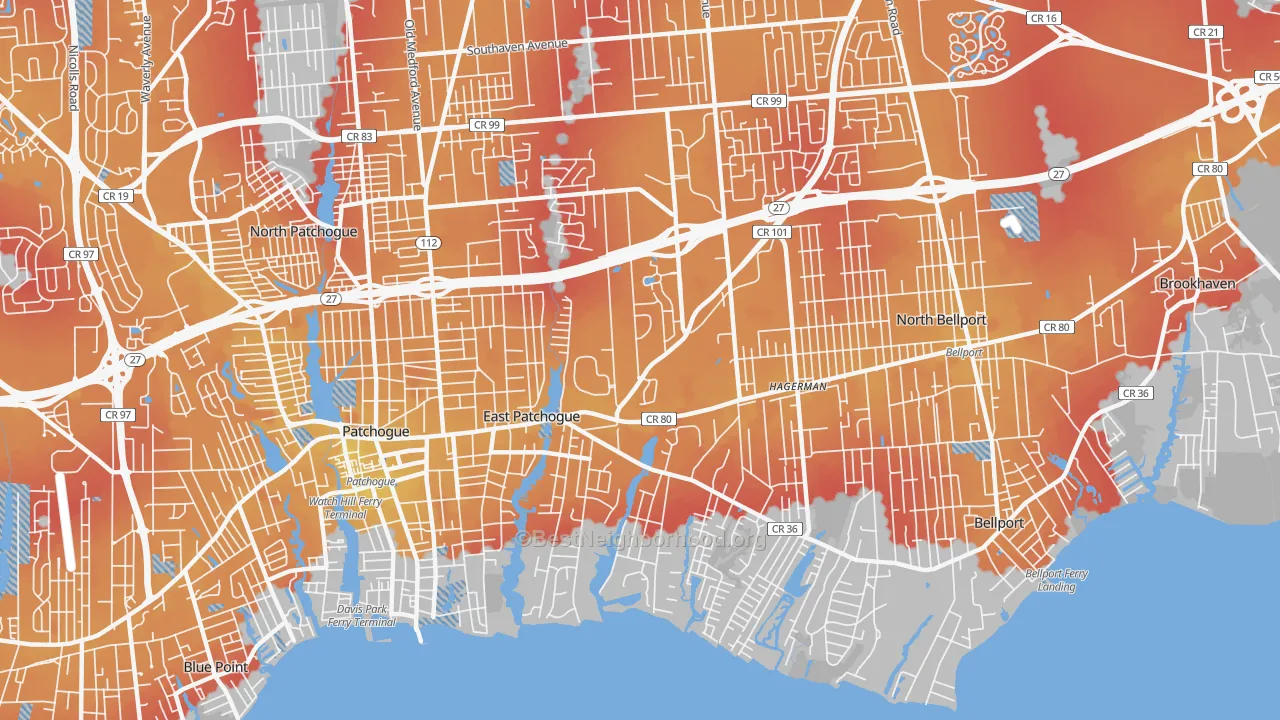 Transit Grade map of East Patchogue, NY