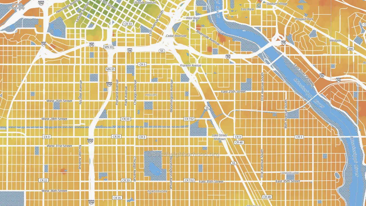 Transit Grade map of East Phillips, Minneapolis, MN