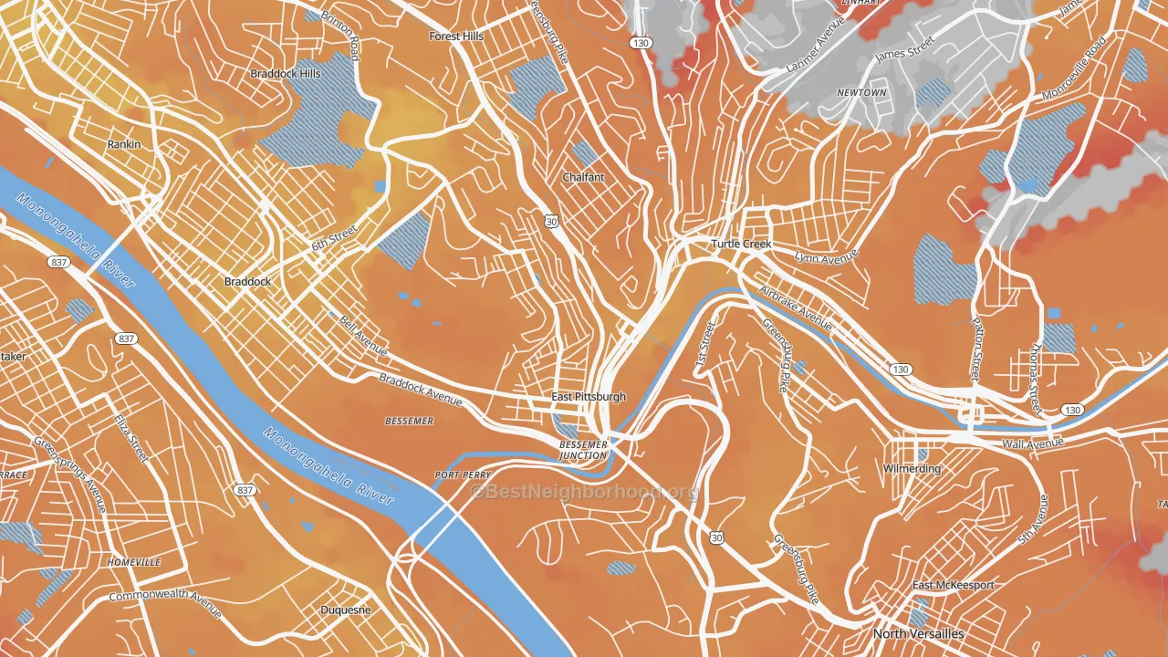 Transit Grade map of East Pittsburgh, PA