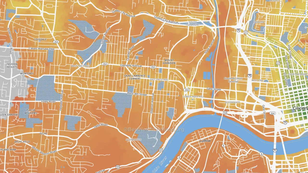 Transit Grade map of East Price Hill, Cincinnati, OH