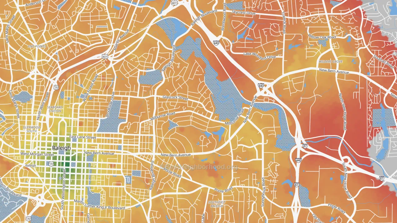 Transit Grade map of East Raleigh, Raleigh, NC