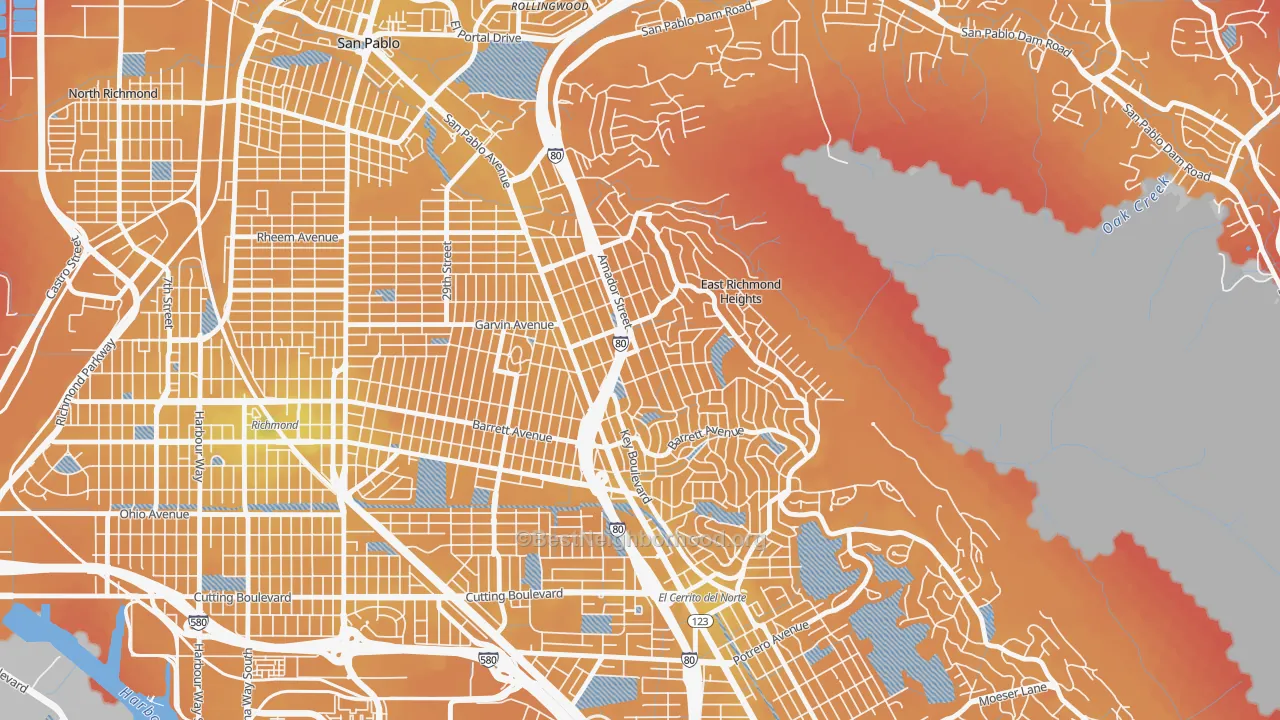 Transit Grade map of East Richmond, Richmond, CA