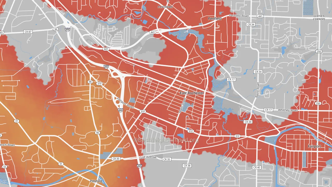 Transit Grade map of East Rochester, NY